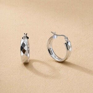 Museori Sterling Silver Faceted Hoop Earrings Small Stackable